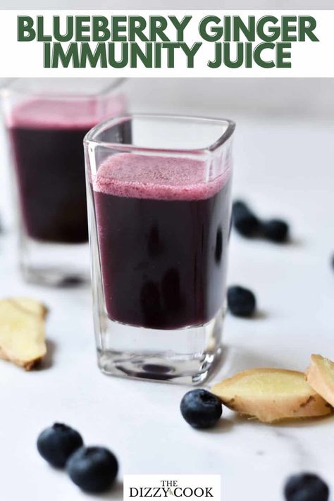 This brain-boosting blueberry ginger immunity shots is a delicious way to boost your immune system and brain health all with simple ingredients. Perfect as a wellness shot, flavored ice cubes, or a non-alcoholic drink/mocktail. This juice packs anti-inflammatory, pain-fighting power with antioxidants and vitamin c. Immune Boost Shot Recipe, Ginger Immunity Shots, Drink Mocktail, Immunity Juice, Immunity Drink, Immunity Shots, Flavored Ice Cubes, Flavored Ice, Ginger Drink