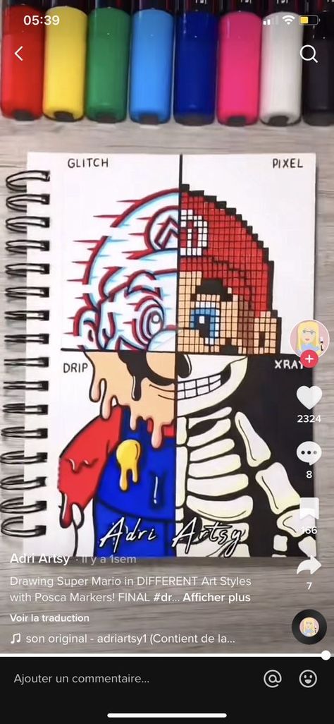 4 Different Styles Drawing, 4 Style Drawing, Drip Effect Drawing, Drip Drawing Ideas, Glitch Drawing Ideas, Posca Drawing Ideas, Simple Art Drawings Sketches, Mario Drawing, Simple Art Drawings