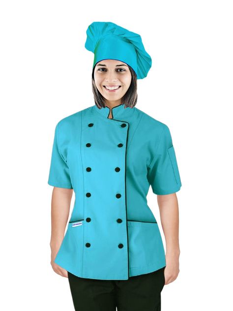 PRICES MAY VARY. Cloth Culinary Chef Jacket for Women- This Chef Uniform is for Executive Chef, Line Chef, Caterers and a wonderful Gift for chef. Matching Colour Chef Hat of same cloth with Velcro fasteners so would fit XS to XXL. Poly/Cotton blend- This Poly cotton blended cloth gives you comfort and Cool feel while working in the hot Kitchen. This Chef Outfit has 10 Black cloth Covered Buttons with 2 patch pockets and one thermometer pocket. This chef Uniform is suitable for all kinds of Prof Bakers Uniform Woman, Janitor Uniform Women, Chef Coat Design For Women, Chef Dress For Women, Chef Clothes Design, Chef Outfit Women, Chef Outfit Women Style, Chefs Outfit, Chef Uniform Women