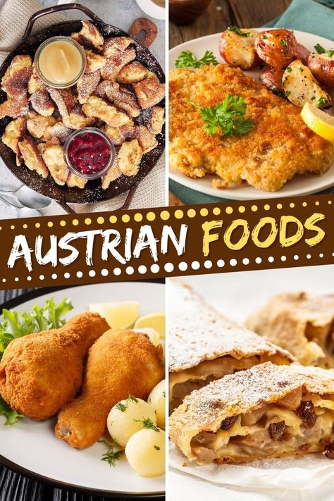 These Austrian foods will take you on a virtual trip to Austria! From schnitzel to strudel to dumplings and goulash, these traditional dishes are welcome on any table. Bread Pudding With Rum Sauce, Bread Pudding With Bourbon Sauce, Bread Pudding With Caramel Sauce, Austria Food, Austrian Food, Austrian Cuisine, Rum Sauce, Bourbon Sauce, Around The World Food