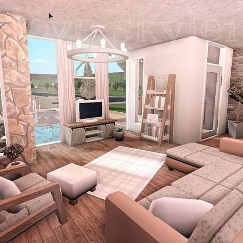 Bloxburg Inspiration, Bloxburg Rooms, Bloxburg Interior, Bloxburg Building, Roblox House, Two Story House Design, Cute Living Room, House Plans With Pictures, High Ceiling Living Room