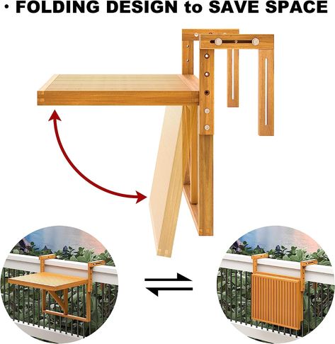 Interbuild Toronto Balcony/Deck Table 28'' x 24'', Foldable, for Railings Toronto Balcony, Small Balcony Furniture, Patio Railing, Balcony Table, Balkon Decor, Deck Table, Diy Balcony, Balcony Ideas Indian, Balcony Bar