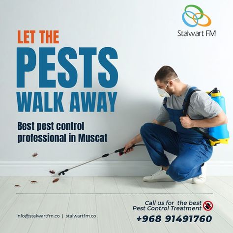 Pest Control Service in Muscat, Oman | Stalwart FM Pest Control Social Media Post, Pest Control Services Poster, Pest Control Creative Ads, Muscat Oman, Best Pest Control, Digital Marketing Design, Pest Management, Quality Management, Facility Management