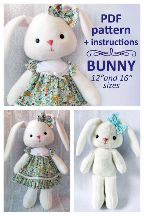 Cuddly Toy Pattern Sewing, Stuffed Easter Bunny Sewing Pattern Free, Pattern Bunny Sewing, Chenille Bunny Pattern, Cloth Bunny Patterns, Soft Toy Making Ideas, Free Bunny Sewing Pattern Stuffed Toys, Bunny Sewing Projects, Stuffed Bunny Sewing Pattern Free Printable