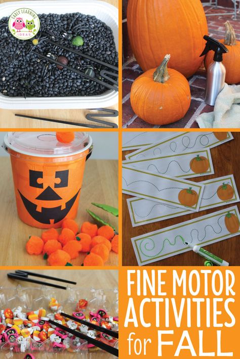 Here are 7 fun and exciting fine motor activities for fall. Perfect Halloween, pumpkin, and Autumn fine motor activities for kids in preschool, pre-k, tot school and kindergarten. Halloween Necklaces, Prek Halloween, October Themes, Pumpkin Lessons, Fall Crafts For Toddlers, Classroom Halloween, Year Planning, Thema Halloween, Fine Motor Activities For Kids