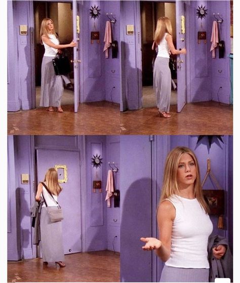 Jennifer Aniston Skirt Outfits, Rachel Friends Style, Rachel Green Skirt Outfits, Rachel Green Work Outfits, Rachel Green Outfits 90s, Monica's Door, Estilo Rachel Green, Rachel Green Friends, Rachel Green Style