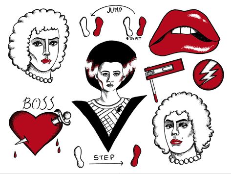 The Rocky Horror Picture Show Tattoo, Rhps Tattoo, Rocky Horror Tattoo, Rocky Horror Picture Show Art, Rocky Horror Picture Show Tattoo, Show Tattoo, Traditional Tattoo Stencils, Castle Tattoo, Flash Ideas