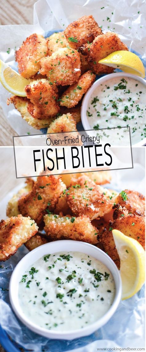 Oven Fried Fish, Resepi Ayam, Crispy Fish, Homemade Tartar Sauce, Fish Bites, Oven Fried, Tartar Sauce, Fish Dinner, Fried Shrimp