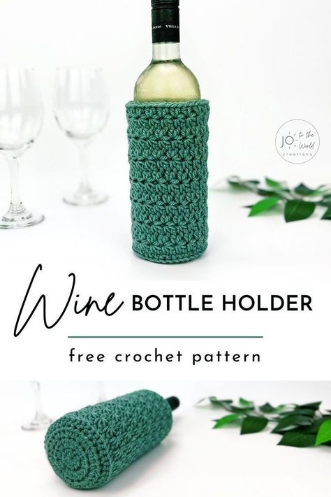 This useful crochet pattern holds a standard 750ml wine bottle. This crochet wine cover is easy to make and makes a quick and perfect housewarming gift. You can also use this wine bottle cozy as a terrific hostess gift! Go ahead and make this crochet wine bottle holder free pattern even as a beginner. Crochet Wine Bottle Holder, Wine Bag Pattern, Wine Cover, Crochet Wine, Useful Crochet, Bottle Cozy, Bottle Cozies, Crochet Christmas Gifts, Cozy Crochet Patterns