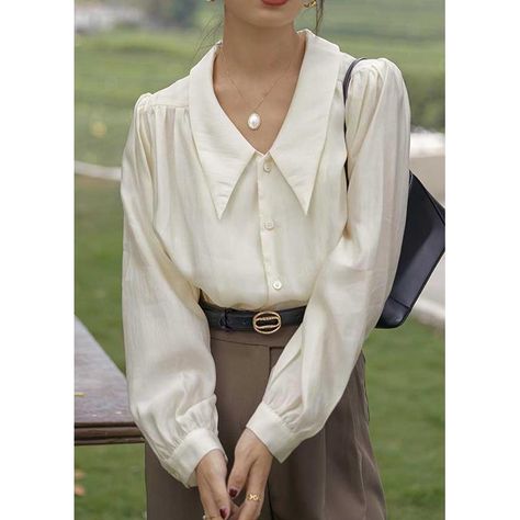 French Retro Bubble Sleeve Shirt for Women in Early Autumn New Design Niche Temperament Chic Top Old French Style Fashion, Old Money Shirts Women, Old Money Blouse, Blouse Old Money, Old Money Shirt, Women Old Money Style, Vintage White Shirt, Vintage Old Money, Money Shirt