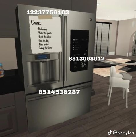 Bloxburg Parents Bedroom Ideas Modern, Bloxburg Rooftop Ideas 1 Story, Bloxburg House Sign Decals, Club Roblox Modern House, Bloxburg Airfryer, Modern Laundry Room Ideas Bloxburg, Bloxburg House Pantry, Bloxburg Kitchens Ideas, Wine Bottle Decals Bloxburg