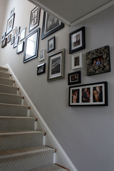 Cornforth White center-hall with photo collage Cornforth White Hallway, Vstupná Hala, Grey Hallway, White Hallway, Hallway Paint, Cornforth White, Koti Diy, Hallway Colours, Hallway Inspiration