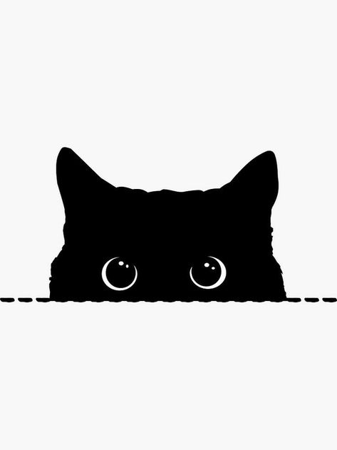 Peeking Sticker, Silhouette Chat, Black Cat Drawing, Katt Grejer, Cat Peeking, Black Cat Tattoos, Drawing Faces, Black Cat Art, Cat Silhouette