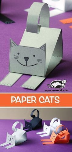 Dobradura: Gatinho de papel Høstaktiviteter For Barn, Paper Cats, Diy Paper Art, Halloween Origami, Vika Papper, Aktivitas Montessori, Paper Art Craft, Cat Crafts, Paper Crafts For Kids