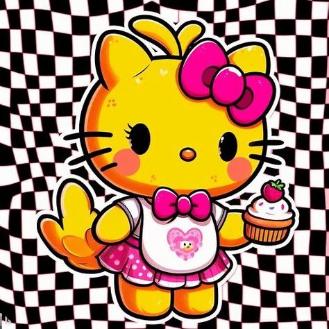 Chica Fnaf Aesthetic, Fnaf Hello Kitty, Hello Kitty Pictures Aesthetic, Chica Aesthetic Fnaf, Chica Fnaf Pfp, Fnaf Christmas Icons, Chica Drawing Fnaf, Chica Art Fnaf, Toy Chica Drawing