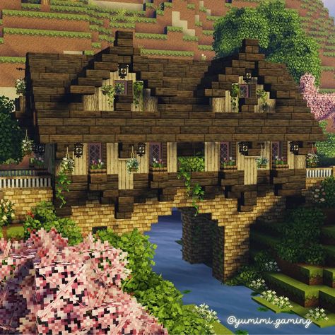 Cottagecore River, Minecraft Kingdom, Rumah Minecraft Sederhana, Minecraft Structures, Minecraft House Plans, Bangunan Minecraft, Minecraft Farm, Minecraft Cottage, Easy Minecraft Houses