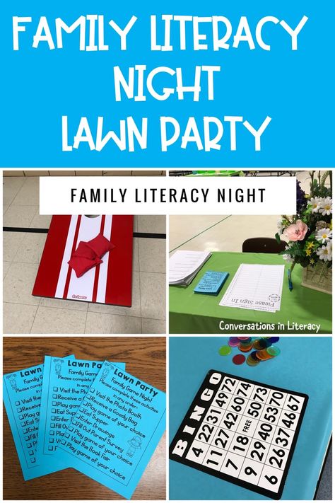 Family Literacy Night Activities School Wide Literacy Events, Elementary Family Night Ideas, Family Night Activities School, Title One Family Night, Reading Night Ideas, Curriculum Night Ideas Teachers, Reading Night Activities, Literacy Night Games, Family Engagement Activities