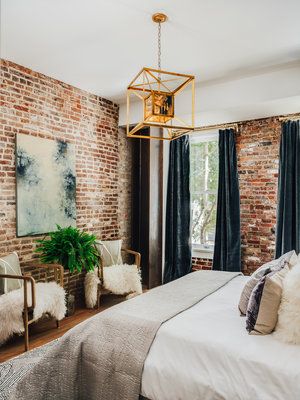 Jackson Square — DENIECE DUSCHEONE Brick Wall Bedroom, Brick Bedroom, Industrial Bedroom Design, Brick Interior, Bedroom Minimalist, Glam Bedroom, Industrial Bedroom, Exposed Brick Walls, Brick Walls