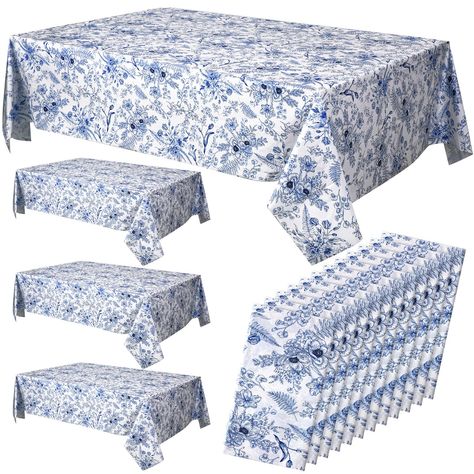 PRICES MAY VARY. Suitable Size: the size of each blue flower party tablecloth is approximately 54 x 108 inches/137 x 274 centimeters, suitable for an 8 foot long table; It is large enough, and the beautiful retro flower pattern design looks elegant and simple, which can help beautify any dining table landscape; This is an ideal home dining table decoration, suitable for various dining table scenarios Quality Material: our floral plastic table cloths are made of quality thick plastic materials, w Table Landscape, Holiday Dining Table, Blue Bridal Shower, Party Table Cloth, Plastic Table, Holiday Dining, Flower Pattern Design, Floral Tablecloth, Plastic Tablecloth