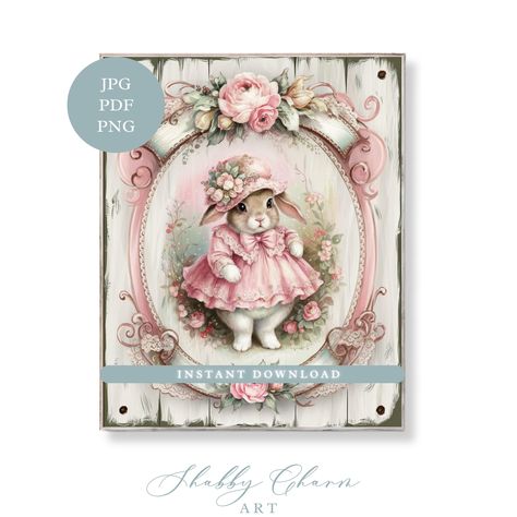 Shabby Chic Signs | Cute Bunny in a Pink Hat and Dress Wall Art Print | Vintage White Wood Plaque | Rustic Decor for a Country Cottage Home Vintage Floral Decor, Hat And Dress, Art Romantique, Shabby Chic Signs, Cozy Romantic, Shabby Chic Wall Art, Bunny Wall Art, Chic Wall Art, Romantic Shabby Chic