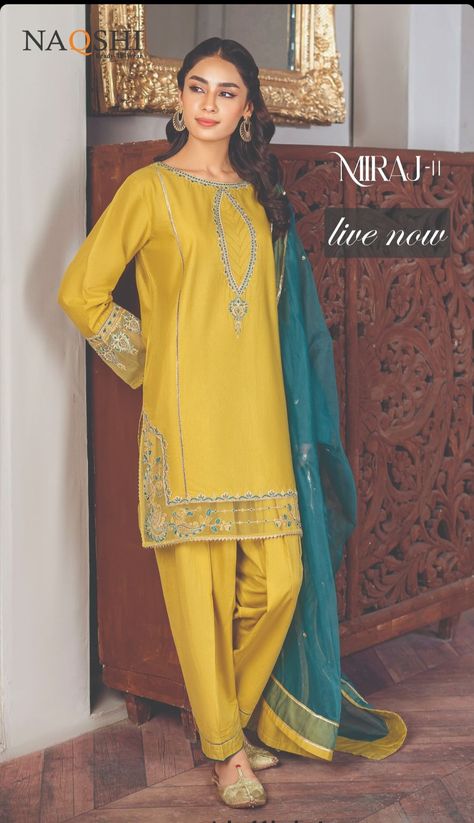 Pakistani Haldi Outfit, Mustard Suit, Mustard Colored Dress, Haldi Dress, Shirt Design For Girls, Pakistani Party Wear Dresses, Pakistani Formal Dresses, Velvet Dress Designs, Stylish Short Dresses