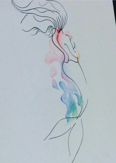 Minimalist Mermaid watercolor tattoo Mermaid Line Art Minimalist, Watercolour Mermaid Tattoo, Mermaid Symbol Tattoo, Single Line Mermaid Tattoo, One Line Mermaid, Siren Tattoo Minimalist, Mermaid Tattoo Designs Sketches, Ariel Mermaid Tattoo, Mermaid Line Tattoo