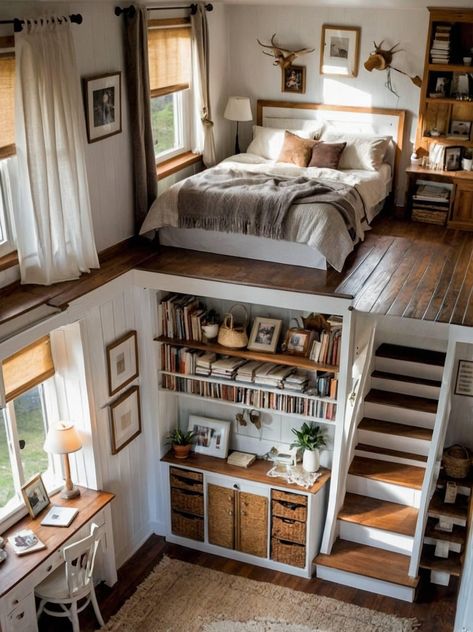 Design Casa Piccola, Interior Design Per La Casa, Tiny House Loft, Tiny House Inspiration, Dream House Rooms, Tiny House Interior, Tiny House Cabin, Design Del Prodotto, Bedroom Loft