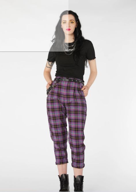 Tartan Pants, Gothic Grunge, Alternative Style, Tartan Fabric, Purple Fabric, Plaid Pants, Australian Fashion, Vintage Vibes, Fashion Labels