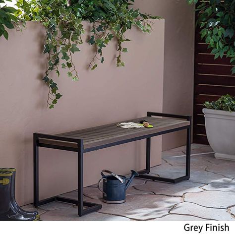 AmazonSmile : Christopher Knight Home 306427 Noel Outdoor Industrial Acacia Wood and Iron Bench, Gray and Black, Grey Finish Metal : Garden & Outdoor Kursi Outdoor, Metal Outdoor Bench, Outdoor Garden Bench, Picnic Outdoor, Wooden Garden Benches, Iron Bench, Picnic Bench, Patio Bench, Metal Bench