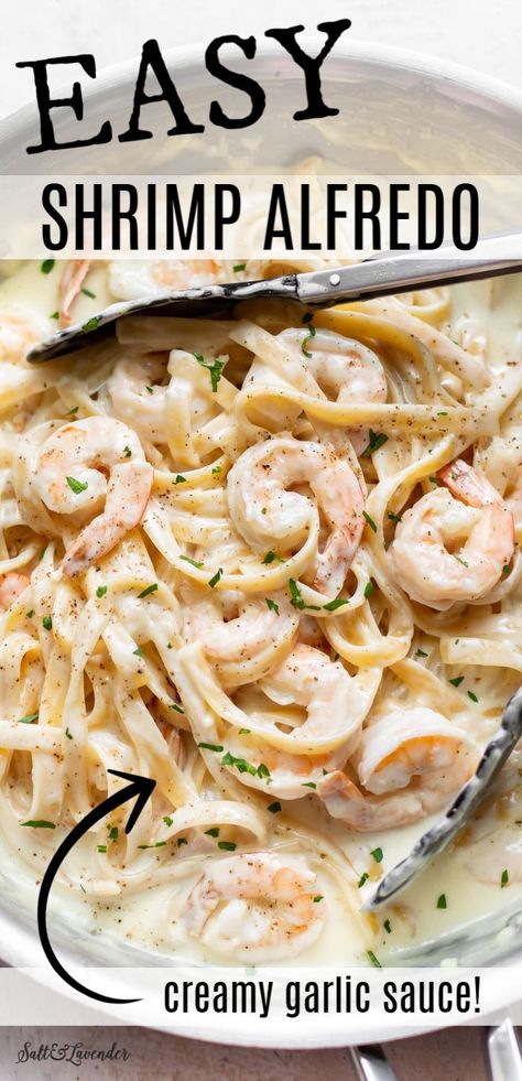 Easy Shrimp Alfredo Recipe, Shrimp Alfredo Pasta Recipes, Easy Shrimp Alfredo, Shrimp Pasta Recipes Easy, Shrimp Alfredo Recipe, Pasta Recipes Alfredo, Shrimp Alfredo, Creamy Garlic Sauce, Homemade Alfredo