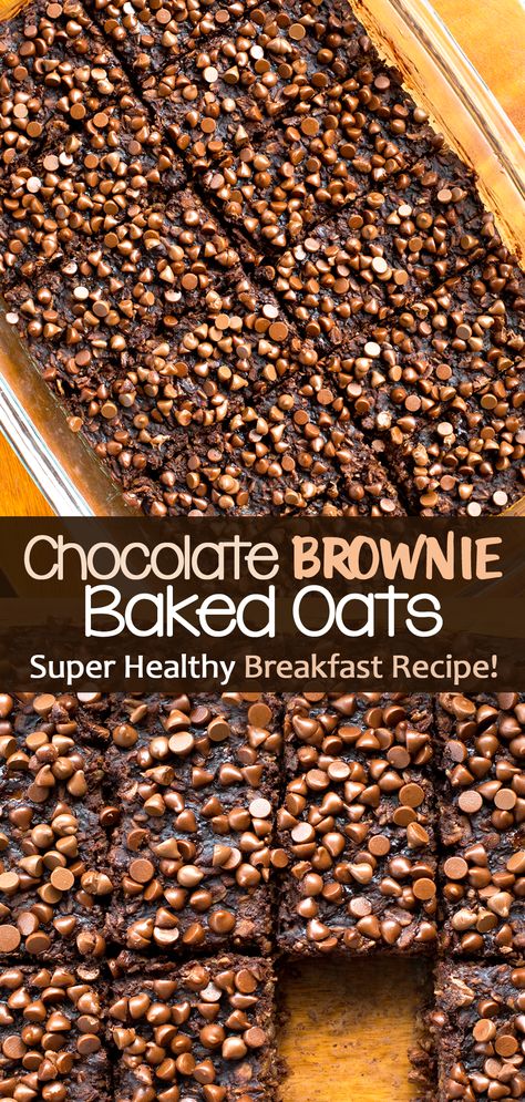 Brownie Granola, Baked Oats Vegan, Brownie Baked Oats, Brownie Baked Oatmeal, Baked Oats Recipe, Healthy Breakfast Idea, Baked Oatmeal Recipe, Chocolate Covered Katie, Banana Brownies