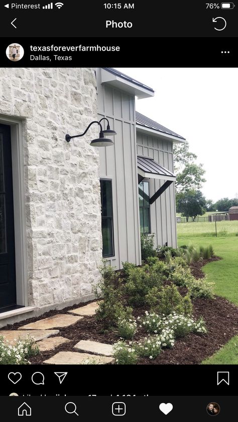 Exterior Curb Appeal, Board And Batten Exterior, Stone Exterior Houses, White Wash Brick, Stone Farmhouse, Brick Exterior House, Modern Farmhouse Exterior, House Siding, Exterior Stone