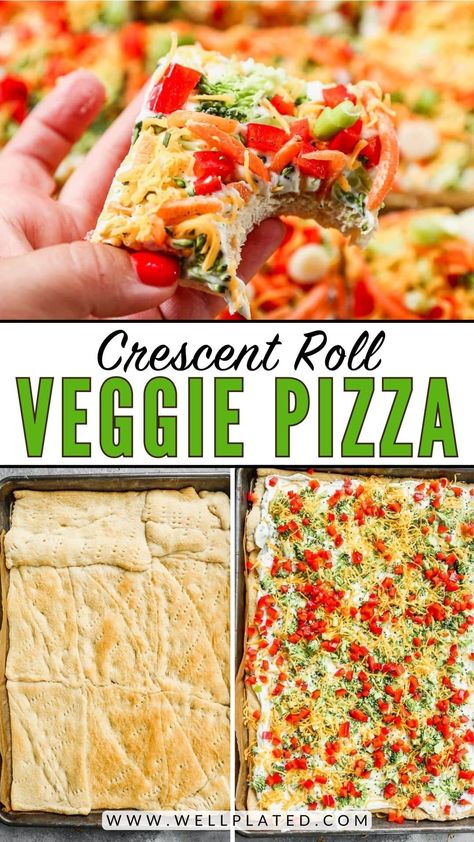 Veggie Squares Crescent Rolls, Crescent Roll Recipes Vegetarian, Crescent Roll Veggie Pizza Cream Cheeses, Vegetable Pizza Crescent Roll, Veggie Pizza With Cream Cheese, Crescent Roll Appetizers Cream Cheese, Crescent Roll Veggie Pizza, Veggie Pizza Appetizer, Cream Cheese Pizza