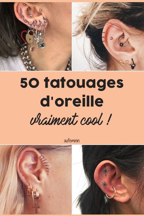 40 tatouages d'oreille, bien plus cool que des piercings ! #piercing #tatouage #tattoo #oreille #aufeminin #beauté Wrap Around Ear Tattoo, Feminine Ear Piercings, Tattoo Oreille, Earring Tattoo, Tragus Tattoo, Ears Tattoo, Tattoo Ear, Le Tattoo, Piercing Tattoo