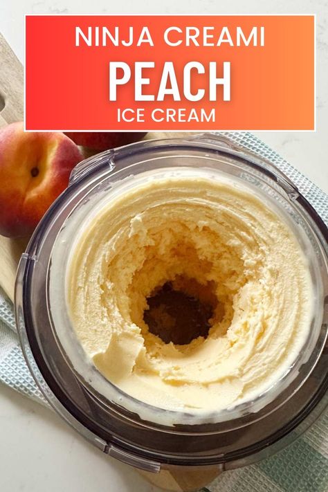 How to make homemade peach ice cream in your Ninja Creami. Peach ice cream made with fresh juicy peaches, cream and milk. Creami Peach Ice Cream, Ninja Creamy Peach Ice Cream, Ninja Creami Fresh Peach Ice Cream Recipes, Fresh Peach Ice Cream Homemade, Peach Ninja Creami Recipe, Peaches And Cream Ninja Creami, Peach Ninja Creami, Cuisinart Peach Ice Cream, Peach Ice Cream Ninja Creami