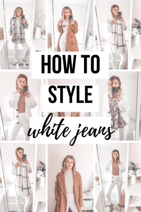 How to Wear White Jeans in Fall/Winter - Cappuccino and Fashion How To Style White Jeans Winter, White Jeans Winter Outfits, Winter Outfits With White Jeans, How To Wear White Jeans In Winter, White Jeans With Boots, Cream Jeans Outfit Winter, What To Wear With White Jeans, Outfits With Bootcut Jeans, White Jeans In Fall