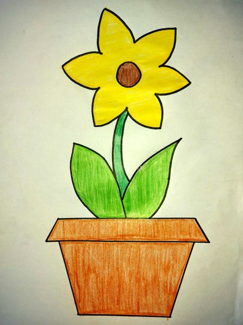 Flower Basic Drawing, Landscape Drawing For Kids, Basic Drawing For Kids, Cartoon Drawing For Kids, Scenery Drawing For Kids, Drawing Classes For Kids, Poppy Coloring Page, رسم كاريكاتير