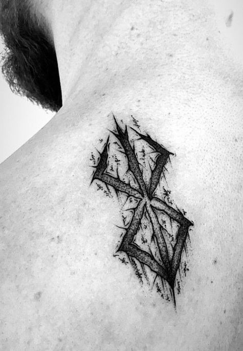 Soak up the mystical symbolism of the berserk tattoo and choose the most beautiful design. Our experts have done a fascinating study of the dark manga that has become the inspiration for body art around the world. Norse Berserker Tattoo, Brand Of Sacrifice Tattoo Design, Berserk Symbol Tattoo, Berserker Tattoo Vikings, Brand Of Sacrifice Tattoo, Berserk Symbol, Berserk Tattoo Ideas, Berserker Tattoo, Runes Tattoo