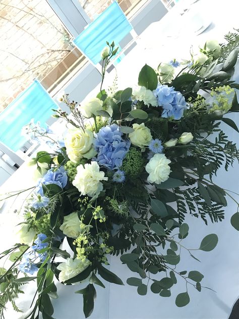 Royal Blue Floral Arrangements, Blue Flowers Decoration, Blue And White Flower Arrangements Centerpieces, Large Hydrangea Arrangement, Blue Flower Arrangements Wedding, Flower Centerpieces Blue, Blue Wedding Flowers Centerpieces, Blue Wedding Arrangements, Blue Floral Arrangements