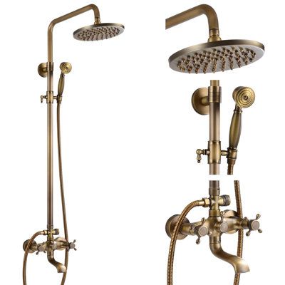 Antique Brass Shower Fixtures, Brass Shower Fixtures, Antique Brass Bathroom, Bathtub Spout, Amazing Showers, Bathroom Shower Faucets, Shower Fixtures, Brass Shower, Shower Faucet Sets