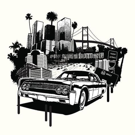 Gta City, West Coast Tattoo, Tattoo Mafia, Half Sleeve Tattoo Stencils, Los Angeles Tattoo, Magnolia Tattoo, Chicano Tattoos, City Tattoo, Music Tattoo Designs