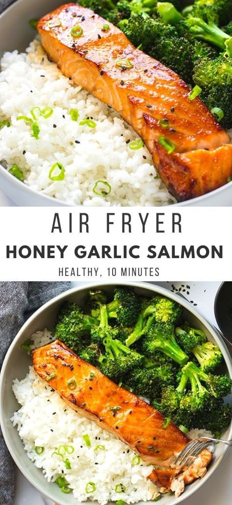 Salmon Broccoli, Honey Garlic Salmon, Garlic Salmon, Easy Healthy Meal Prep, Air Fryer Dinner Recipes, Air Fryer Healthy, Air Fryer Recipes Easy, Health Dinner Recipes, Air Fryer Recipes Healthy