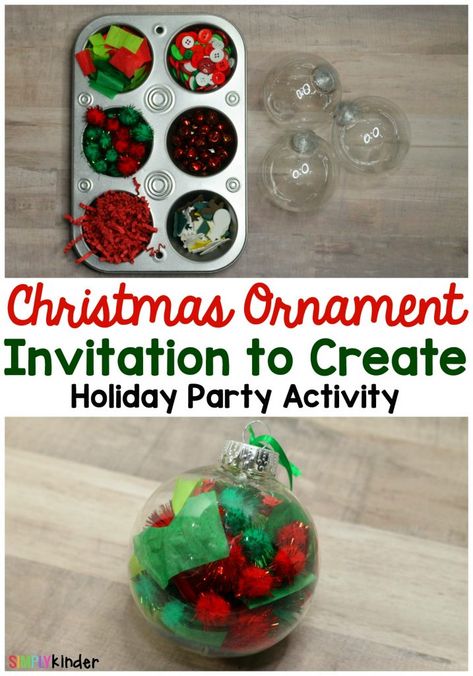 This Christmas Ornament: Invitation To Create is a easy present for your students to make for their families and a fun holiday party activity. Christmas Ornament Party, Kindergarten Christmas Party, Preschool Christmas Party, Ornament Invitation, Holiday Party Activities, Classroom Christmas Party, Invitation To Create, School Holiday Party, Christmas Party Activities