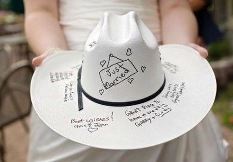 cowboy hat guest book Country Western Wedding, Cowgirl Wedding, Cowgirl Magazine, Cowboy Wedding, Cowboy Party, Gettin Hitched, Marrying My Best Friend, Rustic Country Wedding, Western Wedding