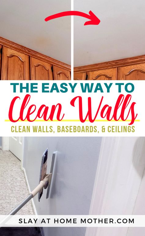 Learn how to easily wash and rinse painted walls, baseboards, and ceilings without discoloring or removing paint! Read more at SLAYathomemother.com.... Diy Wall Cleaner Solution, Wall Cleaner Recipe, Clean Walls, Deep Cleaning Hacks, Cleaning Painted Walls, Washing Walls, Deep Cleaning Tips, Cleaning Walls, Paint Remover