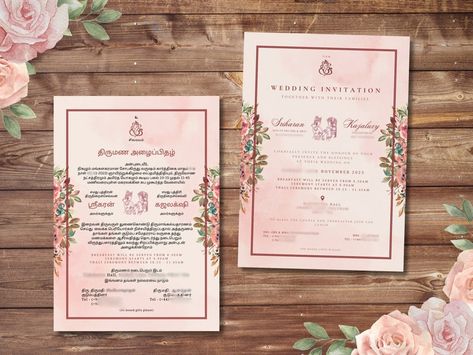 Tamil Wedding Invitation, Wedding Invitation Blush Pink, Blush Pink Wedding Invitations, Tamil Wedding, Blush Wedding Invitations, Wedding Invitation Paper, Paper Template, Wedding Invitation Templates, Canva Template