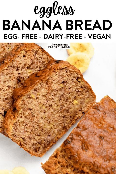 This eggless Banana Bread is an easy banana bread recipe with a moist, sweet flavor like a regular banana bread. Plus, this banana brad has a gluten-free and no sugar added option too. Light Bread Recipe, Banana Bread Egg Free, Eggless Banana Bread Recipe, Best Banana Muffin Recipe, Eggless Banana Bread, Dairy Free Banana Bread, Ripe Banana Recipe, Flours Banana Bread, Gluten Free Banana Bread