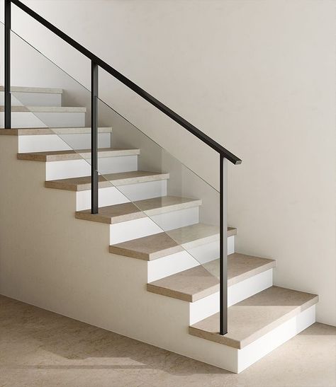 Tiles For Stairs, Stairs Tiles Design, Tiled Staircase, Stair Railing Design, Tile Stairs, Stone Interior, Stone Stairs, Stairs Design Modern, Stair Handrail