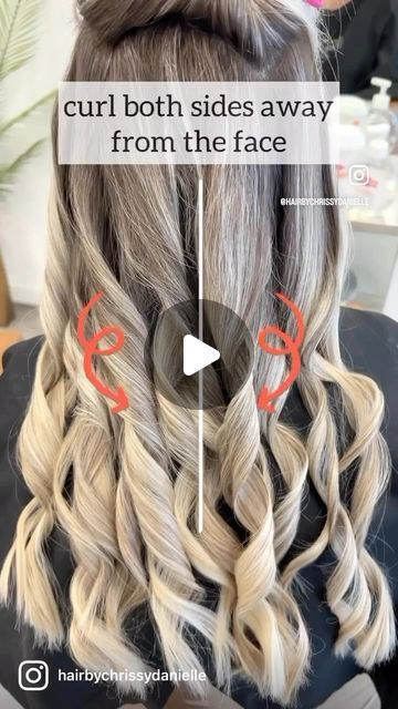 Chrissy Danielle Lotenero on Instagram: "HOW TO: create my SIGNATURE WAVES‼️👇🏼 @minttools   👉🏼 take section by section around the head  👉🏼 start each curl at the top of the hair feeding the ends through with the other hand 👉🏼 leave 1” out at the end so it’s straight 👉🏼 unravel without unclamping (this is key 🔑) 👉🏼 pull down on the ends to straighten and seal the curl  💚 my favorite iron❓ @minttools 1.25” extra long curling iron 👉🏼 use code CHRISSY for a discount at checkout! (link in bio!)  #behindthechair #hairvideos #curlingiron #hairstylingtutorial #hairstyles #hairhacks #hairhowto #wavyhair #curls #longhair #beachwaves" Down With Curls Hairstyles, Curl Hair Like A Stylist, Curling Hair Hairstyles Ideas, Curly Hair With Straight Ends, Curling Methods For Long Hair, Curling Hair Styles Half Up Half Down, Alternating Curls Vs Same Direction, Medium Length Curling Iron Hairstyles, Blowout Hair Curling Iron