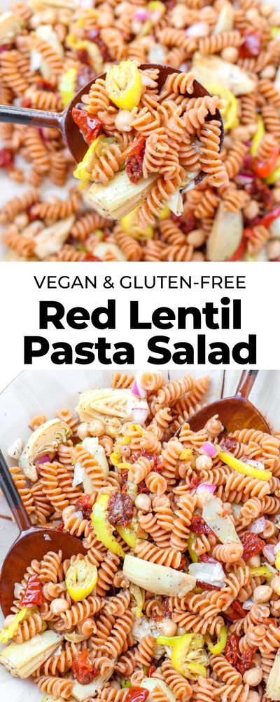 Red Lentil Pasta Salad, Lentil Pasta Salad, Gluten Free Mediterranean, Red Lentil Pasta Recipes, Red Lentil Salad, Lentil Pasta Recipe, Legume Recipes, Red Lentil Pasta, Mediterranean Pasta Salad